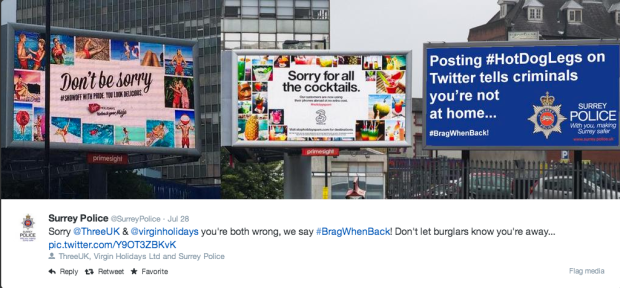 Surrey Police Tweet To Three and Virgin Holidays